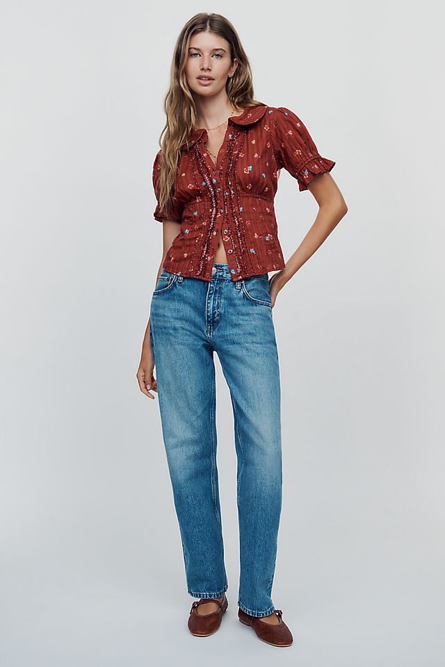 Pilcro Keira Women's Waisted Tuxedo Blouse Cotton