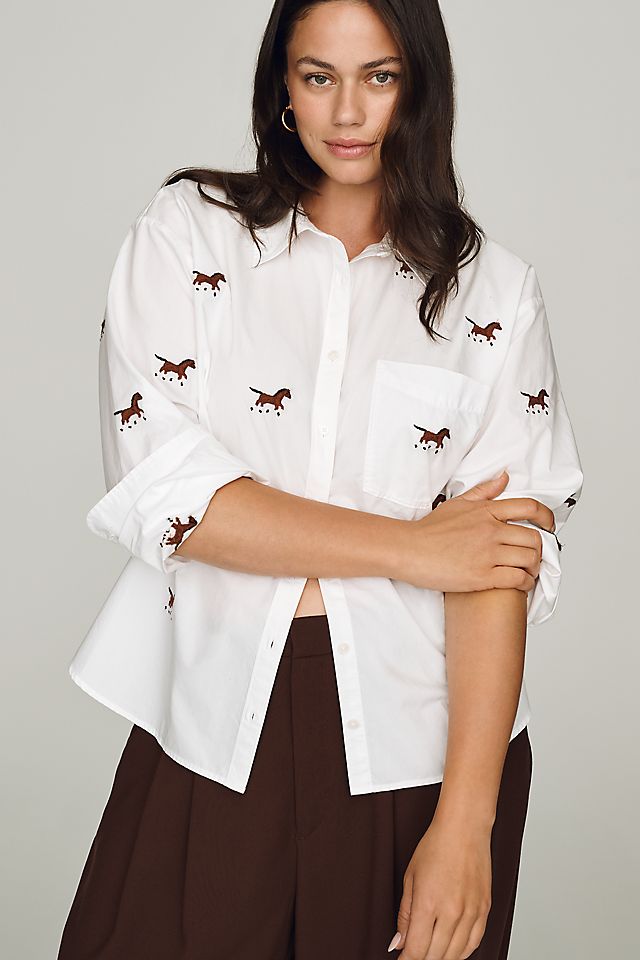 Maeve Bennet Women's Shrunken Buttondown Shirt Cotton