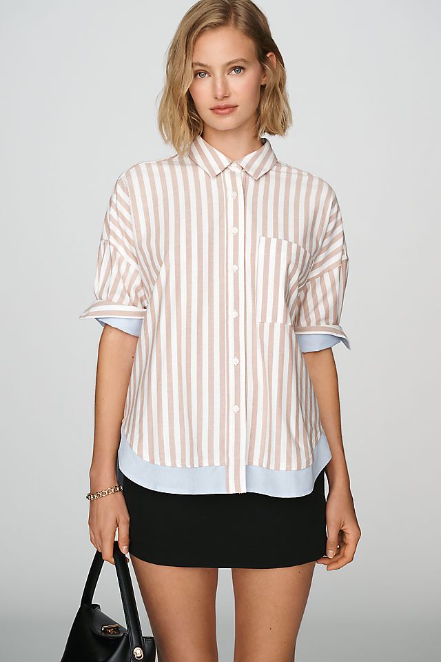 Maeve Mabel Women's Contrast Boxy Oxford Shirt Cotton