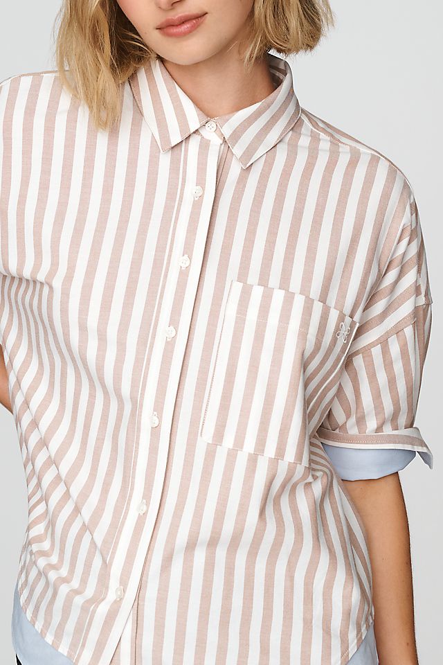 Maeve Mabel Women's Contrast Boxy Oxford Shirt Cotton