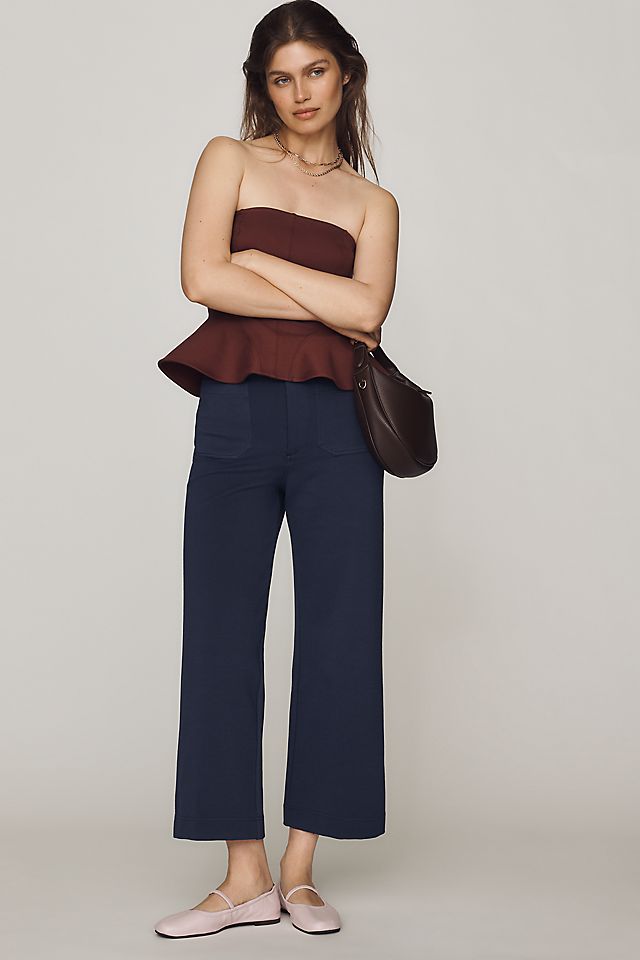 Maeve Colette Women's Knit High-Rise Wide-Leg Cropped Pants