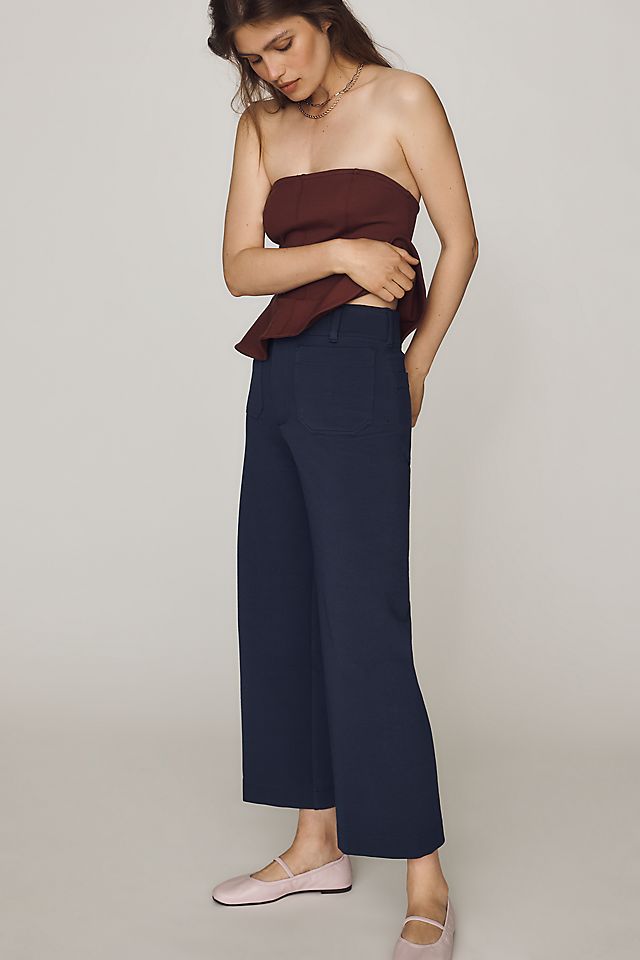 Maeve Colette Women's Knit High-Rise Wide-Leg Cropped Pants