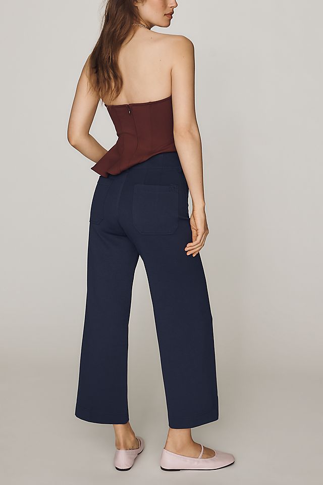 Maeve Colette Women's Knit High-Rise Wide-Leg Cropped Pants