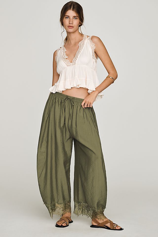By Anthropologie Reverie Women's Lace-Trim Tapered Pants Viscose