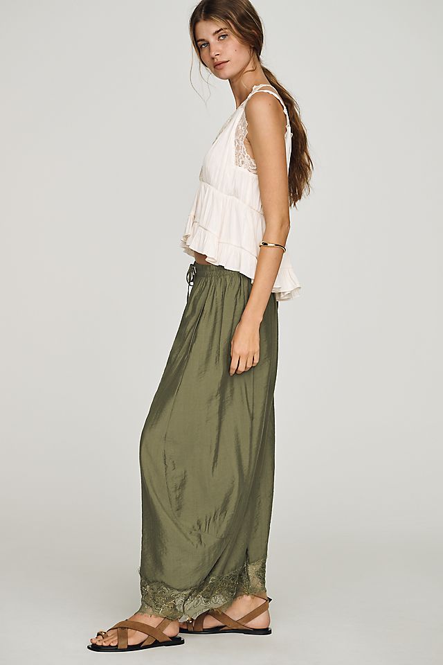 By Anthropologie Reverie Women's Lace-Trim Tapered Pants Viscose