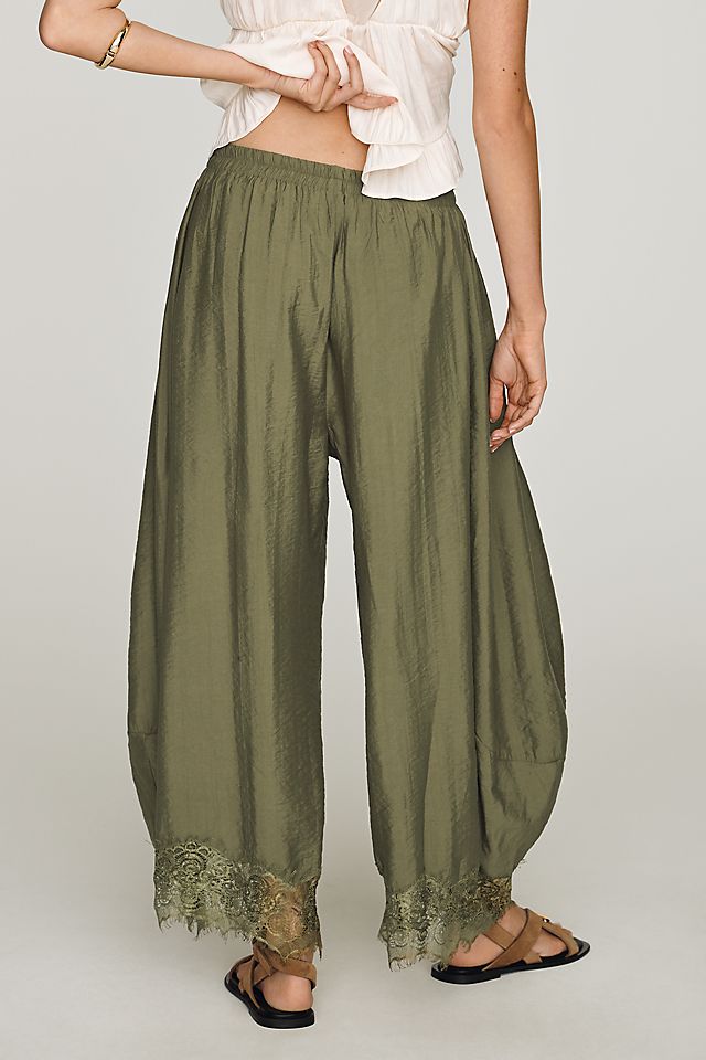 By Anthropologie Reverie Women's Lace-Trim Tapered Pants Viscose