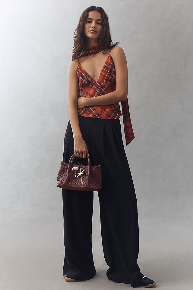 Maeve Avery Women's High-Rise Pleated Wide-Leg Pants