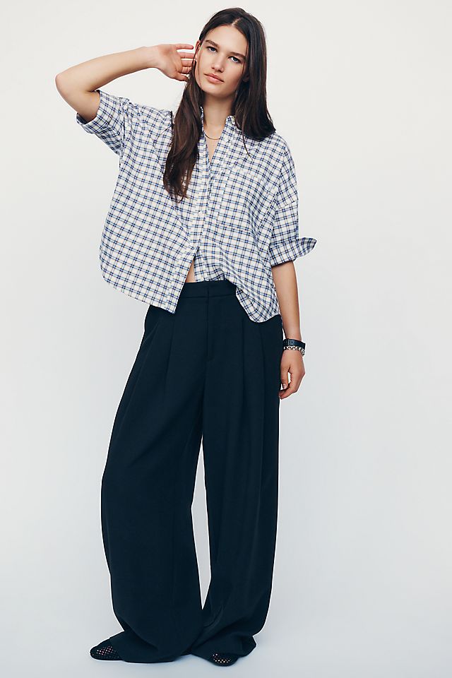 Maeve Avery Women's High-Rise Pleated Wide-Leg Pants