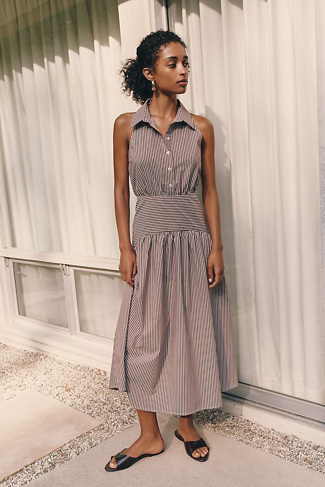 Exquise Tobie Women's Drop-Waist Midi Shirtdress Cotton Blend