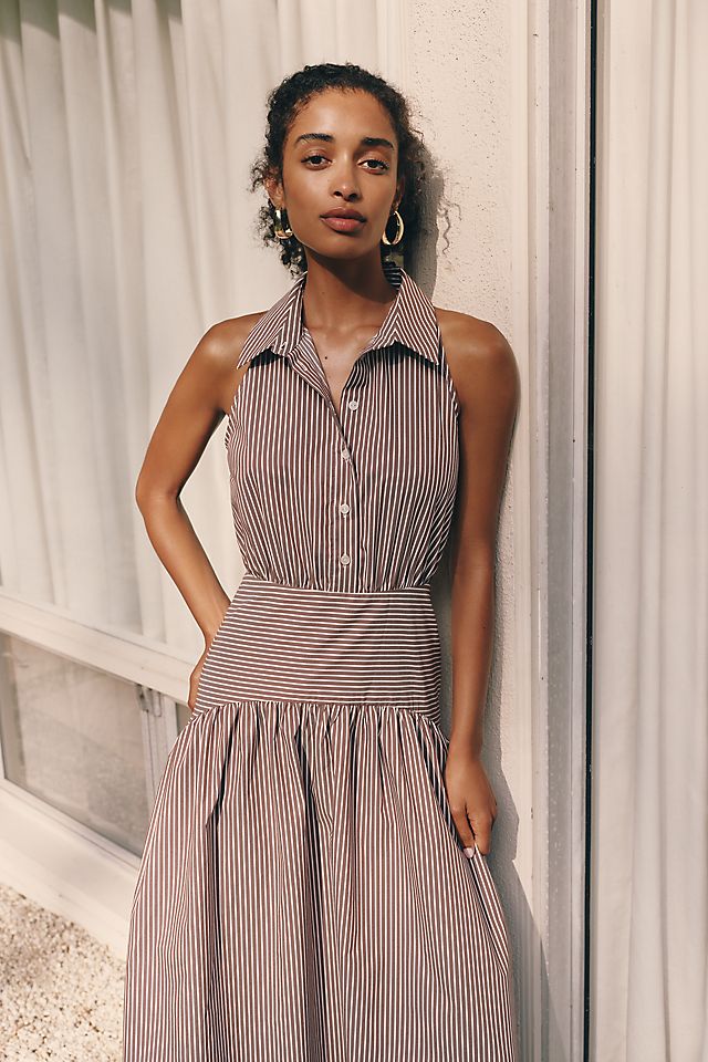 Exquise Tobie Women's Drop-Waist Midi Shirtdress Cotton Blend