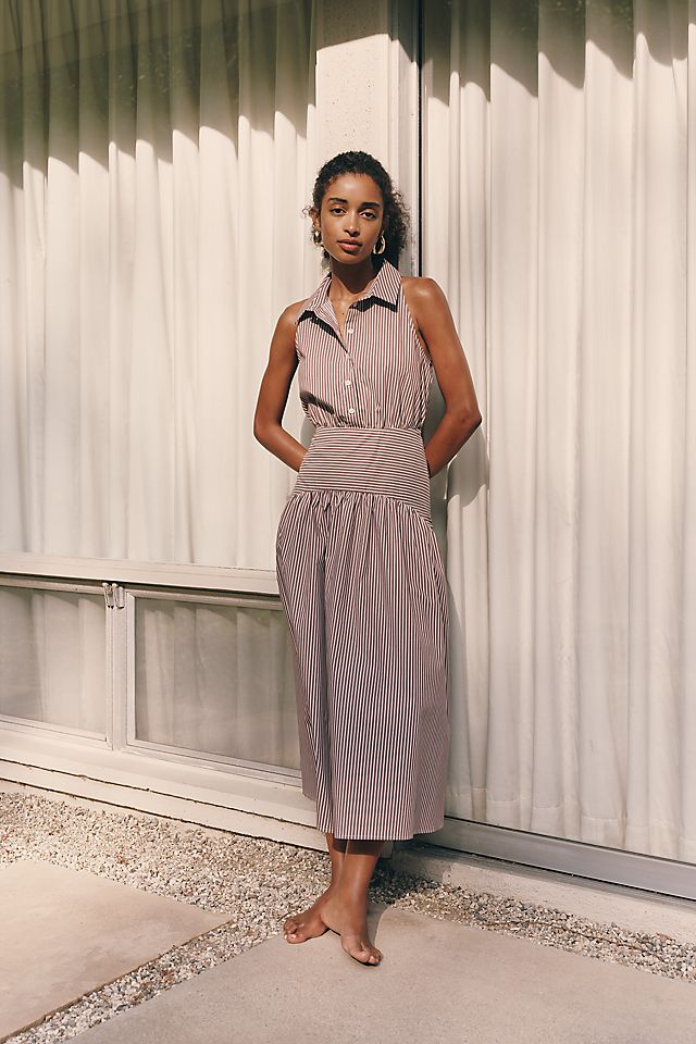 Exquise Tobie Women's Drop-Waist Midi Shirtdress Cotton Blend