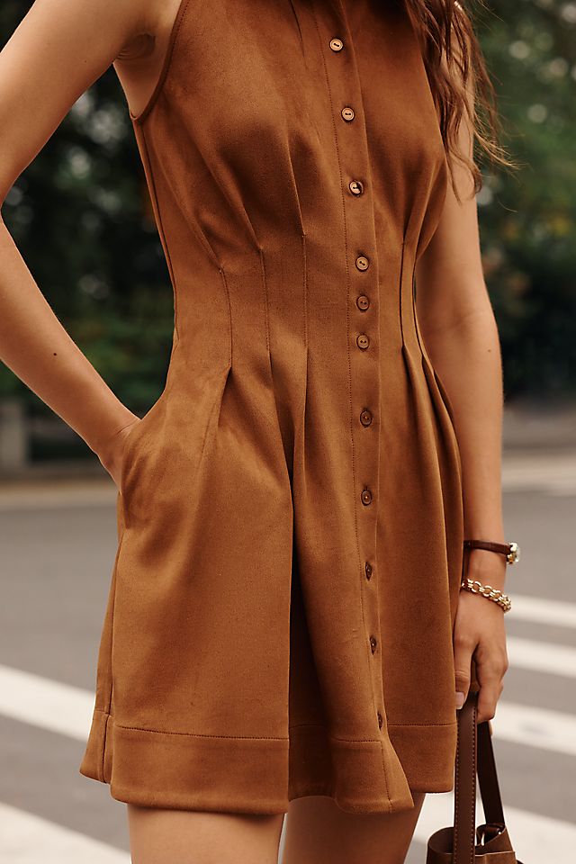 Exquise Tobie Women's Faux-Suede Pintuck Mini Dress Polyester