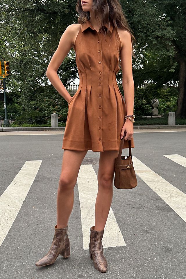 Exquise Tobie Women's Faux-Suede Pintuck Mini Dress Polyester