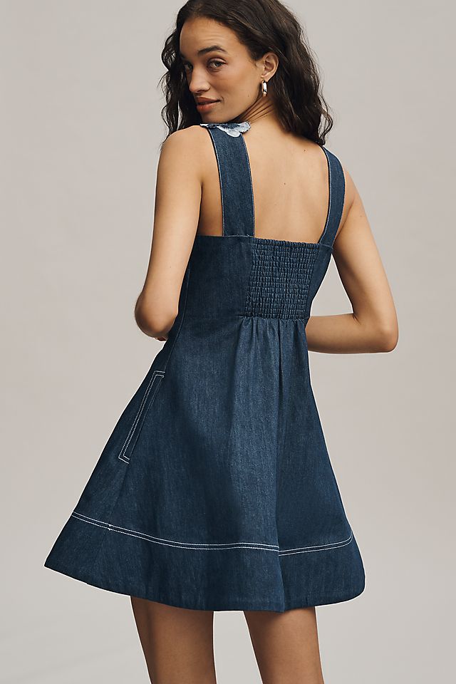 Maeve Women's Denim Embroidered Fit & Flare Mini Dress Cotton