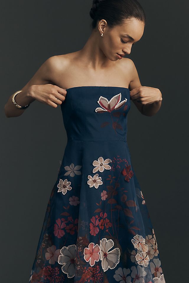 Maeve Women's Strapless Floral Chiffon Midi Dress Polyester