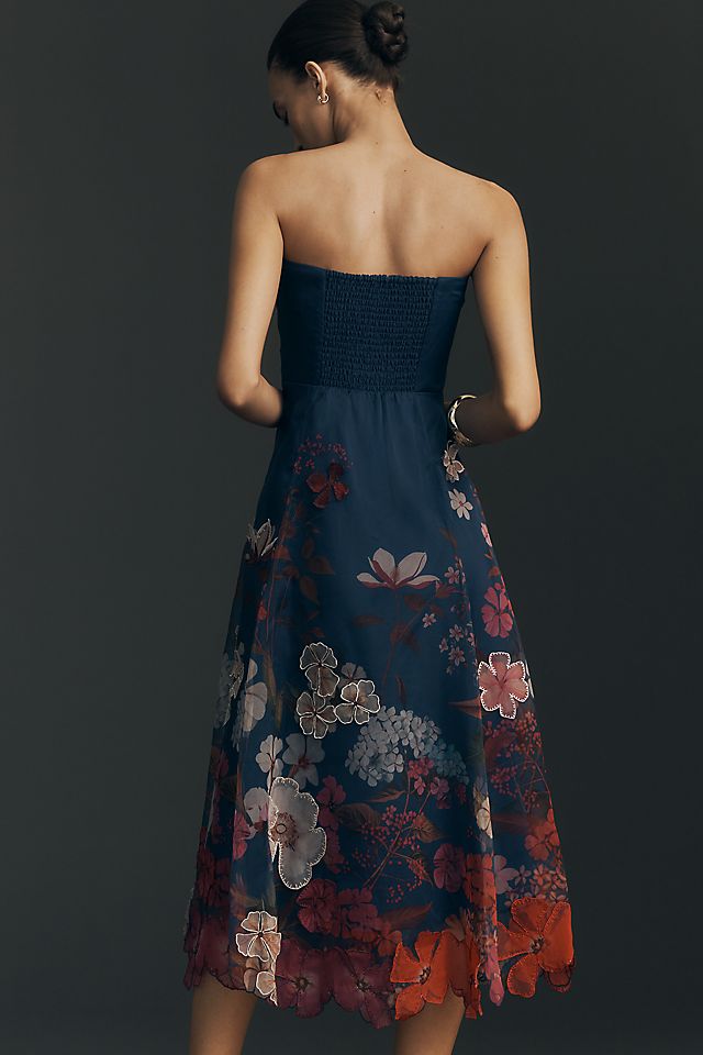 Maeve Women's Strapless Floral Chiffon Midi Dress Polyester