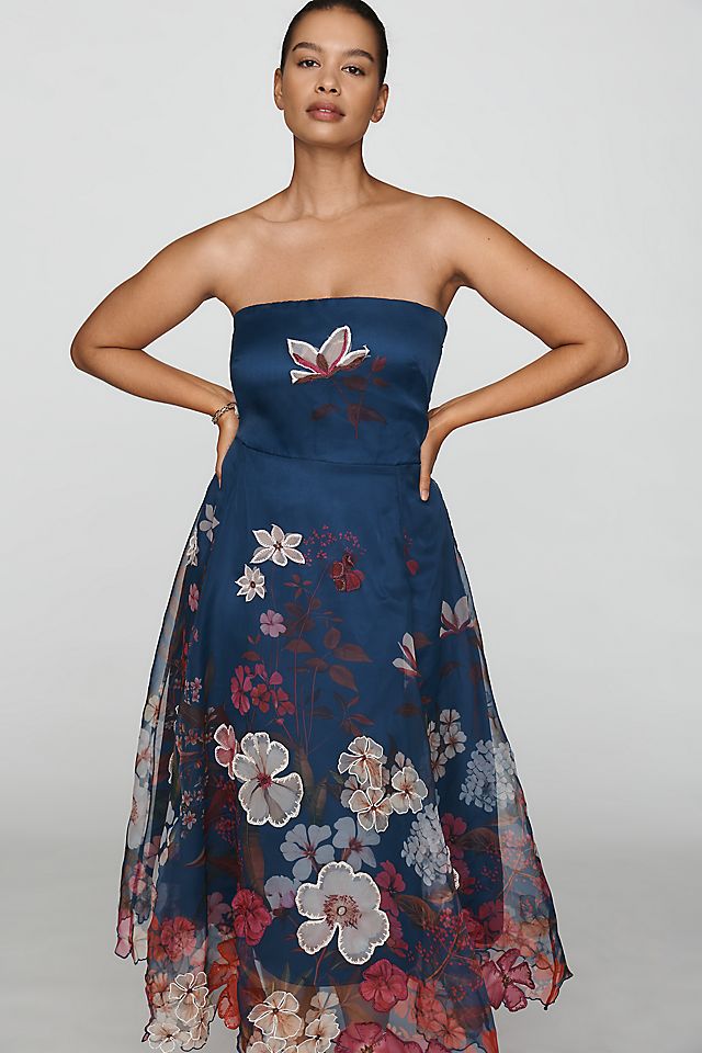Maeve Women's Strapless Floral Chiffon Midi Dress Polyester
