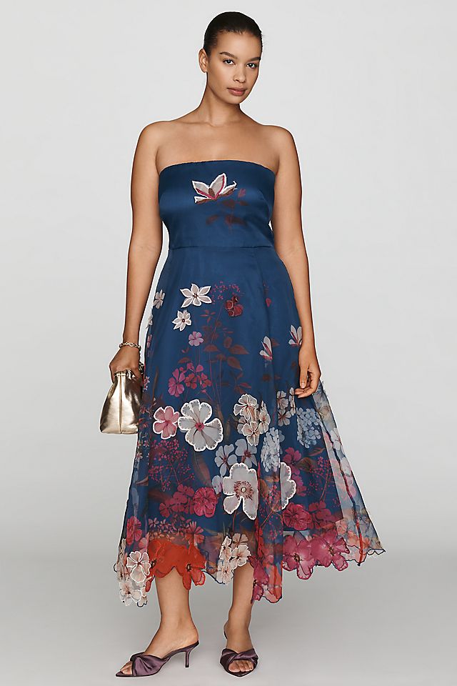 Maeve Women's Strapless Floral Chiffon Midi Dress Polyester