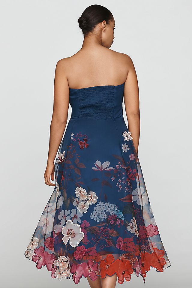 Maeve Women's Strapless Floral Chiffon Midi Dress Polyester