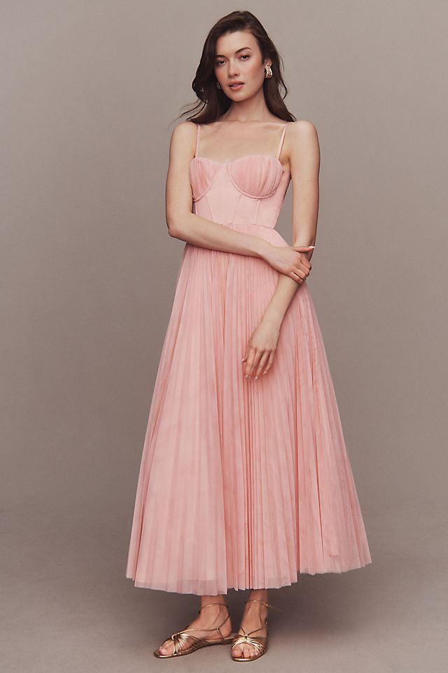 Hutch Amara Women's Corset Pleated Tulle Midi Dress