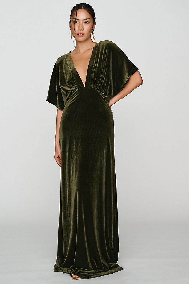 BHLDN Amelia Women's Deep-V Stretch Velvet Maxi Dress