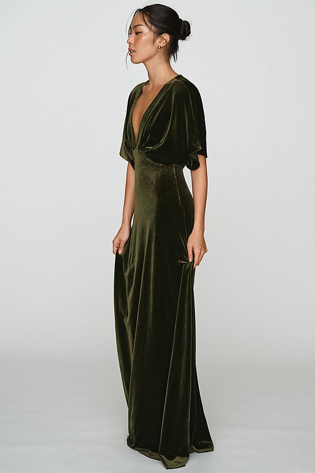 BHLDN Amelia Women's Deep-V Stretch Velvet Maxi Dress