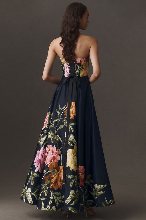 BHLDN Kira Women's Strapless Printed Satin Maxi Dress
