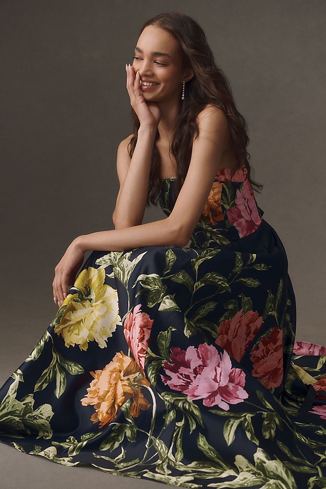 BHLDN Kira Women's Strapless Printed Satin Maxi Dress